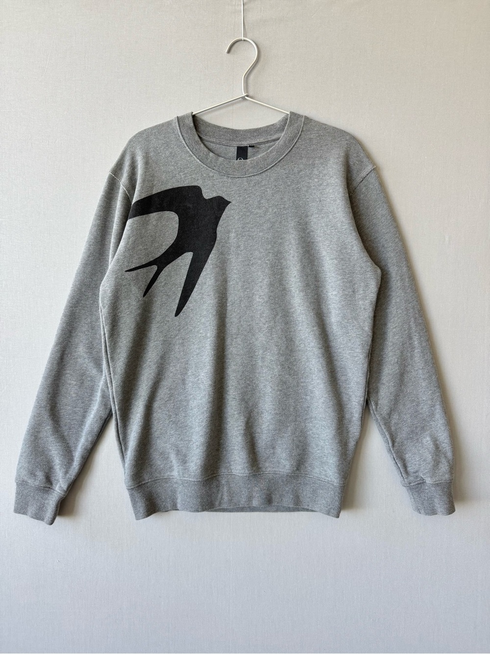 McQ by Alexander McQueen Grey Sweatshirt with Black Swallow Motif - Oversized XS